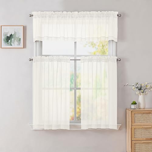 Ivory Sheer Kitchen Curtains (Ivory / 42"W x 36"L (Pack of 2))