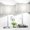 21" Set of 2 Table lamp with USB A+C & AC Outlets (Gray Linen & Brushed Nickel)
