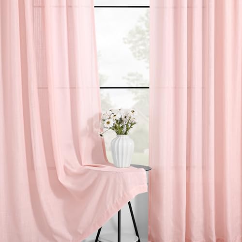 Pink Linen Curtains 84 Inch Length 2 Panels Set for Living Room Light Filtering Semi Sheer Curtains Cherry Blossom Pink Decor Modern Elegant Back Tap Drapes Nersury Bedroom 52ﾗ84 Inch (Pink / 52"W x 84"L (Pack of 2))