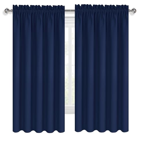 Wide Blackout Curtains for Bedroom 60 x 63 Inch Long Navy Blue (Navy Blue / 60"W x 63"L (Pack of 2))