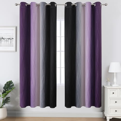 Black and Purple Ombre Blackout Curtains 72 Inch Length (Black and Purple / 52"W x 72"L (Pack of 2))