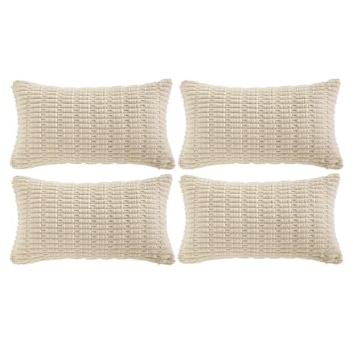 4 Packs Decorative Throw Pillow Covers for Living Room Couch Bed (20" x 12" (Pack of 4) / Cream)