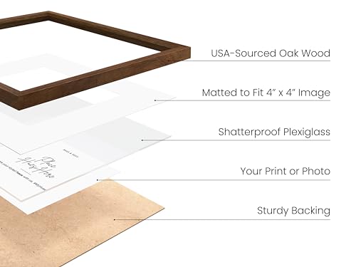 Walnut Square Frames 8" x 8" Matted to 4" x 4" (Set of 03 / Walnut Oak / 8x8 in)