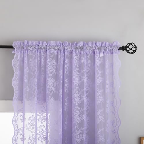 Vintage Lace Curtains 96 Inches Long (Lavender / 52"W x 96"L (Pack of 2))