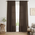Chocolate Linen Curtains 84 Inch Length 2 Panels Set for Living Room Back Tab Light Filtering Semi Sheer Curtain for Bedroom Farmhouse Drapes (52"W x 84"L (Pack of 2) / Chocolate)