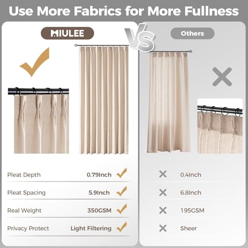 Pinch Pleated Linen Curtains 84 Inches Long Sand Beige with Hooks (Sand Beige / 40"W x 84"L (Pack of 2))