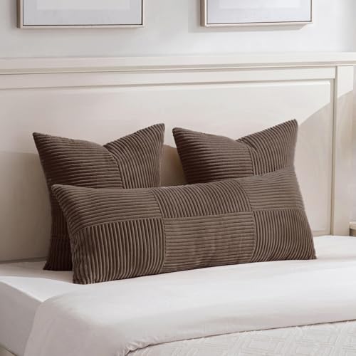 2 Packs Dark Brown Big Decorative Throw Pillow Covers 24x24 Inch for Living Room Couch Bed (Dark Brown / 24" x 24" (Pack of 2))