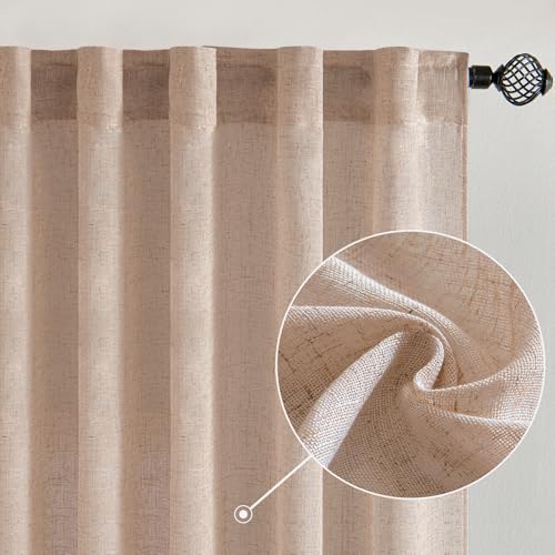 Natural Beige Linen Curtains 52x54 Inch Long for Bedroom Living Room (52"W x 54"L (Pack of 2) / Natural Beige)