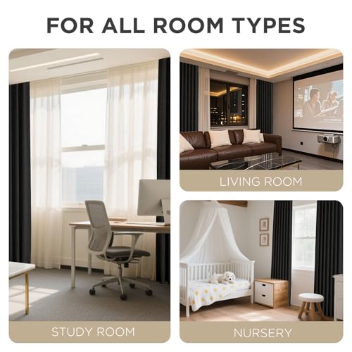 Linen Blackout Curtains for Bedroom (Black / 100"W x 90"L (Pack of 1))