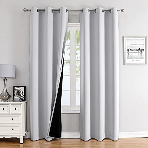 100% Blackout Curtains for Bedroom 72 Inches Long 2 Panels Set (42"W x 72"L (Pack of 2) / Greyish White)