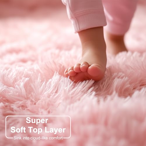 Pink Fluffy Plush Rug 5x7 for Girls Bedroom Living Room Nursery (Pink / 5' x 7' (Rectangular))