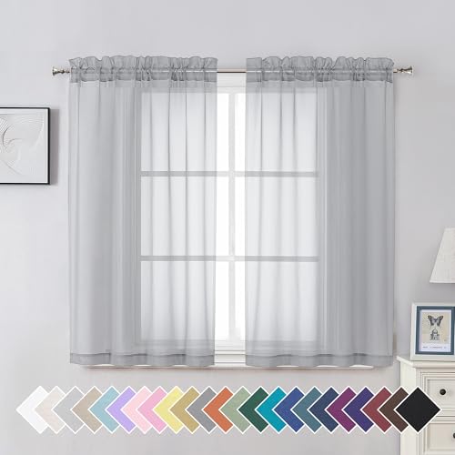 Light Grey Sheer Curtains 45 Inch Length 2 Panels Set (42"W x 45"L (Pack of 2) / Light Grey)