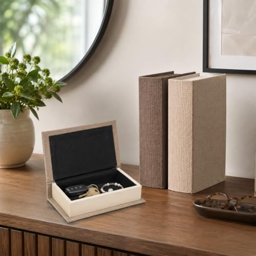 Modern Linen and Wood Decorative Faux Book Boxes Set of 3 (Beige,Brown,Taupe / 8")