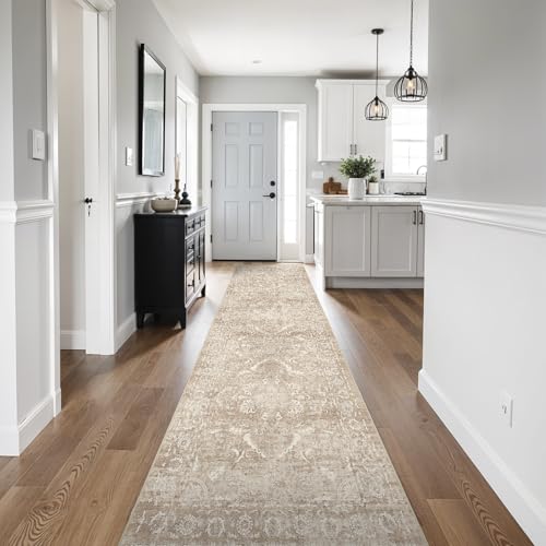 2'6"x14 Washable Long Runner Rug (Natural Beige / 2'6" x 14' (Runner))