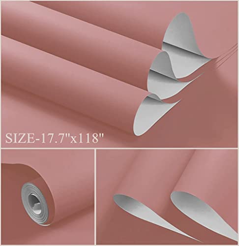 110''x17.7'' Pink Peel and Stick Wallpaper Contact Paper Modern Self Adhesive Wall Paper Removable Renter Friendly Textured Solid Color Shelf Cabinet Vinyl Roll (Rose Pink / 17.7" x 110")