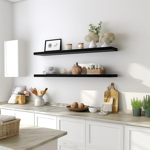 48 Inch Floating Shelves for Wall Rustic Black Wood Wall Shelves for Bedroom Set of 4 (48 inch / Rustic Black)