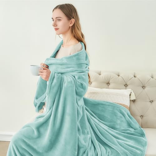 Fleece Blanket Soft Plush Twin Size Blanket Haze Blue 60"x80" (Haze Blue / Twin(60"x80"))