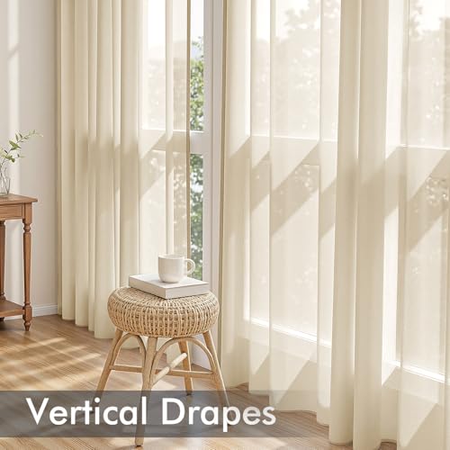 Cream Sheer Curtains 84 Inches Long 4 Panels 42 x 84 Inches (42"W x 84"L (Pack of 4) / Cream)