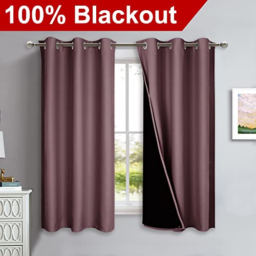 100% Blackout Short Curtains with Black Liners (Dry Rose / 37"W x 40"L (Pack of 2))