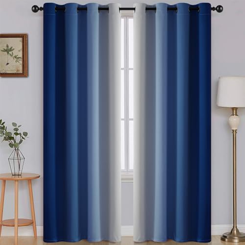 Ombre Royal Blue to Grey White Curtains for Living Room 52Wx84L (52"W x 84"L (Pack of 2) / Royal Blue)