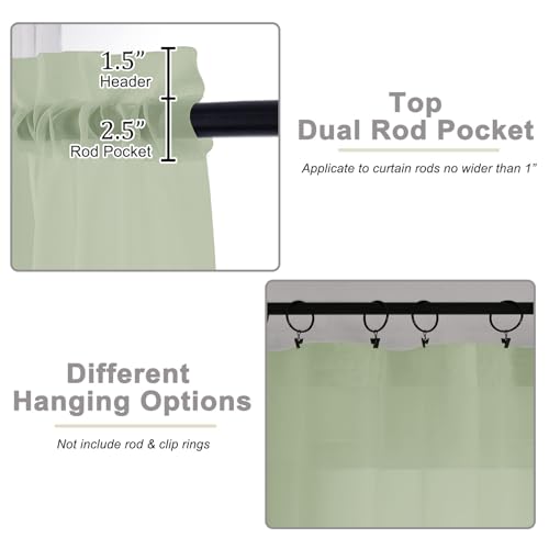 Light Green Sheer Curtains 63 Inch Length 2 Panels Set for Living Room Bedroom (Light Green / 42"W x 63"L (Pack of 2))