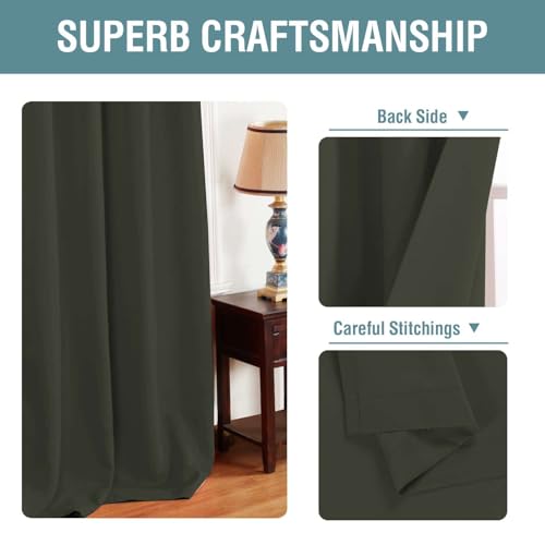Blackout Curtain for Living Room Thermal Insulated Window Treatment Curtain 54 inch Length Energy Saving Solid Grommet Top Blackout Drape (52"W x 54"L (Pack of 1) / Olive)