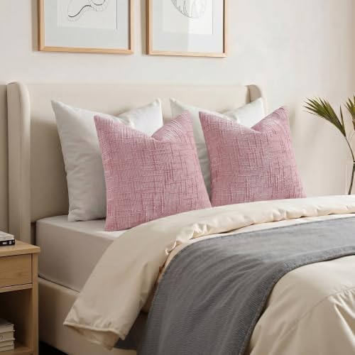 Textured Chenille Throw Pillow Covers 16x16 Set of 2 Blush Pink (Blush Pink / 16" x 16" (Pack of 2))