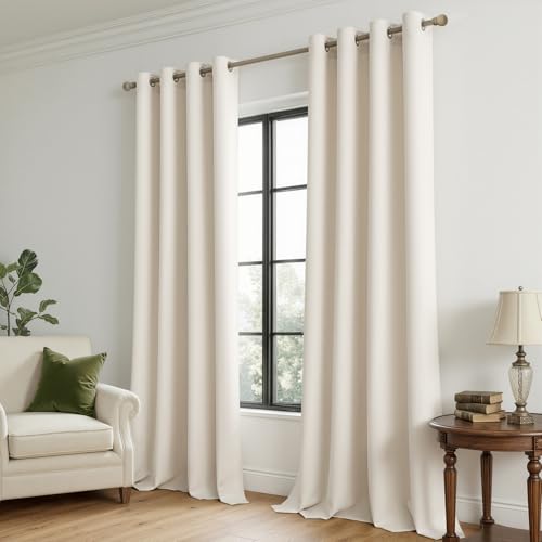 Beige White Blackout Bedroom Curtains Drapes 84 Inch Long 52"x84" (Beige White / 52"W x 84"L (Pack of 2))