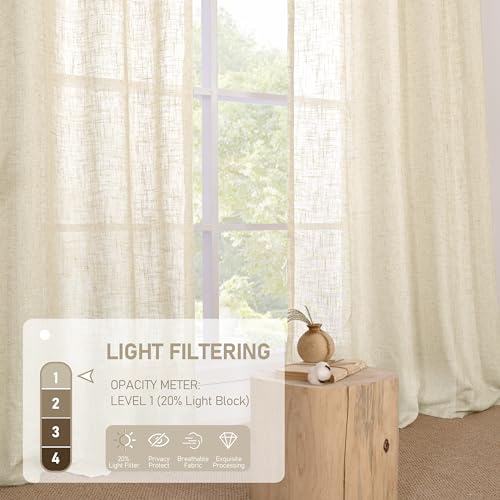 63 Inch Length Beige Linen Curtains for Bedroom 2 Panels Set (34"W x 63"L (Pack of 2) / Beige)