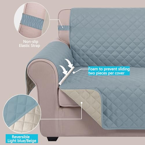 Loveseat Sofa Cover for 2 Cushion Couch (Light Blue/Beige / 45''loveseat-small)