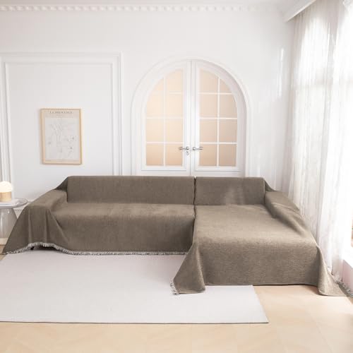 Couch Cover for Dogs Washable Couch Covers Couch Covers for Sofa Couch Cover 2 Cushion Sofa Non Slip Dogs Furniture Protector with Tassels Chenille Sofa Covers for Pets (71" x 102" / Sand)