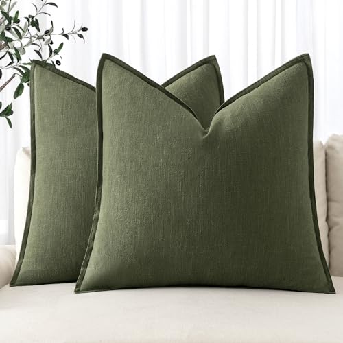 Decorative Linen Euro Sham Pillow Covers 24x24 Dark Olive Green (Dark Olive Green / 24" x 24" (Pack of 2))