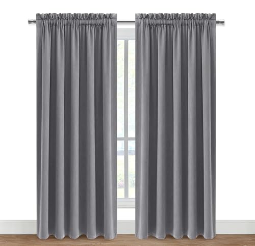 Wide Blackout Curtains for Bedroom Living Room 70 x 84 Inch Long Grey (Grey / 70"W x 84"L (Pack of 2))