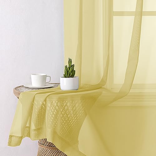 Yellow Sheer Curtains 2 Panel Sets 84 Inches Long (40"W x 84"L (Pack of 2) / Yellow)