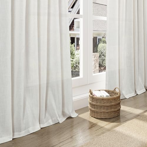 Natural Linen Curtains 84 Inch Length 2 Panels Set for Living Room Country Semi Sheer Rustic Light Filtering Curtains Farmhouse Decor Curtain for Bedroom Back Tab and Rod Pocket 52x84 (52"W x 84"L (Pack of 2) / Natural Linen)