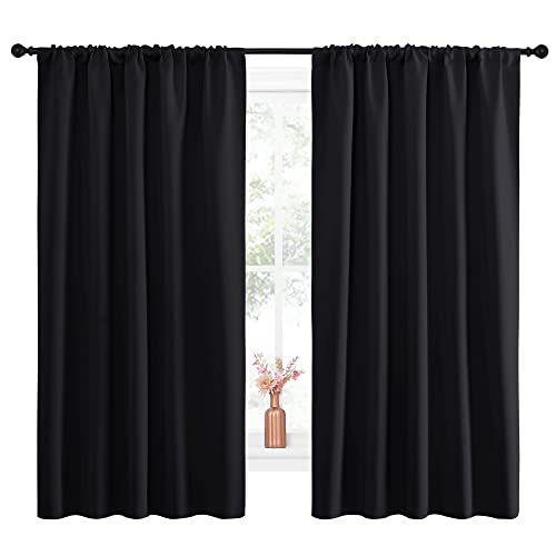 Black Blackout Curtains for Bedroom 52" Wide x 63" Long 2 Panels (Black / 52"W x 63"L (Pack of 2))