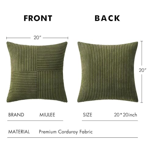 Olive Green Decorative Throw Pillow Covers for Couch 20x20 Inch (20" x 20" (Pack of 2) / Olive Green)