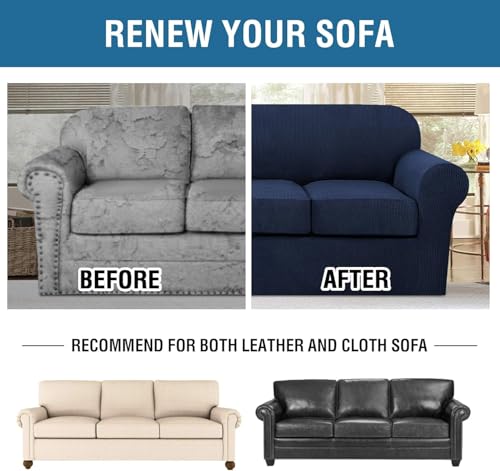 4 Piece Stretch Sofa Covers for 3 Cushion Couch Covers for Living Room Furniture Slipcovers (Large Plus / Navy)