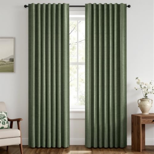 100% Blackout Linen Curtains 42 x 84 Inch Olive Green 2 Panels (Olive Green / 42"W x 84"L (Pack of 2))