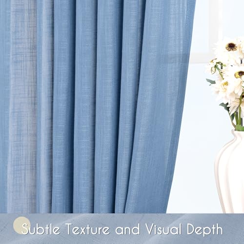 Denim Blue Curtains for Living Room Back Tab Modern Farmhouse Semi Sheer Blue Curtains 84 inches Long 2 Panels Set Muted Neutral Window Curtain for Dining Room Bedroom 52x84 (Denim Blue / 52"W x 84"L (Pack of 2))