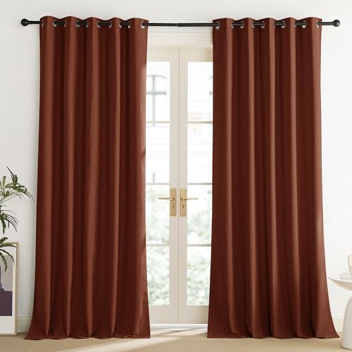 100% Absolutely Blackout Linen Curtains with Thermal Insulated Liner (62"W x 102"L (Pack of 2) / Burnt Orange)