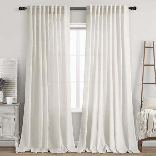 Extra Long Cream Linen Curtains 108 Inches Long 2 Panels Set for Living Room Back Tab Modern Farmhouse Decor Cotton Textured Cream Sheer Linen Curtains 108 Inch Length for Large Window 70x108 (70"W x 108"L (Pack of 2) / Natural)