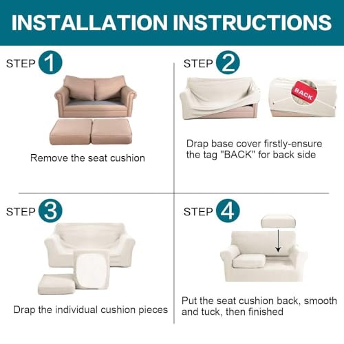 3 Piece Sofa Covers for 2 Cushion Couch Loveseat Slipcover Soft Couch Cover for Dogs (Loveseat (2 Cushion) / Ivory)