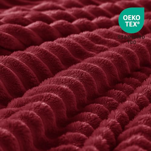 Ribbed Jacquard Burgundy Fleece Twin Blanket for Couch (Burgundy / Twin(60"x80"))
