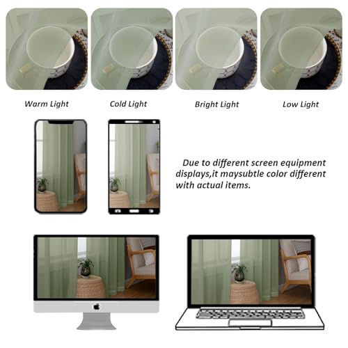 Extra Long Sage Green Sheer Curtains 108 Inches Long 2 Panels (Sage Green / 59"W x 108"L (Pack of 2))