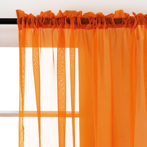 Orange Sheer Curtains 4 Panels Rod Pocket Semi (Orange / 52"W x 108"L (Pack of 4))