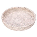 Key Basket Bowl for Entryway 10" Round Woven Wicker Serving Tray (Medium, 9.9" / Whitewash)