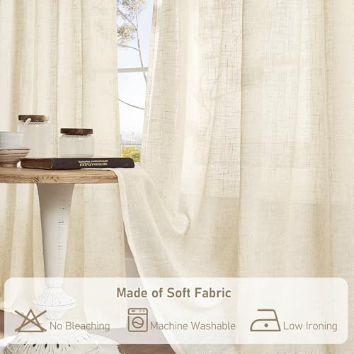 Semi Sheer Beige Linen Curtains 72 inch 2 Panels (Beige / 34"W x 72"L (Pack of 2))