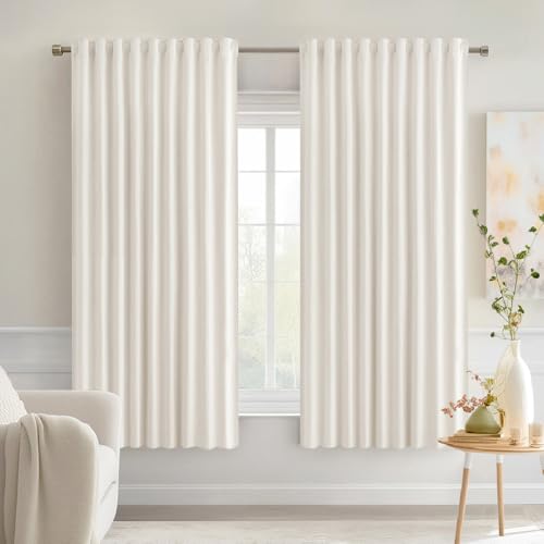 Ivory Back Tab Blackout Curtains 52x63 Inches Long 2 Panels Set (Ivory / 52"W x 63"L (Pack of 2))