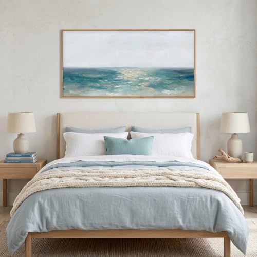 Large Abstract Blue Coastal Framed Canvas Wall Art Set (Abstract Blue Coastal Wall Art / 40"L x 20"W)